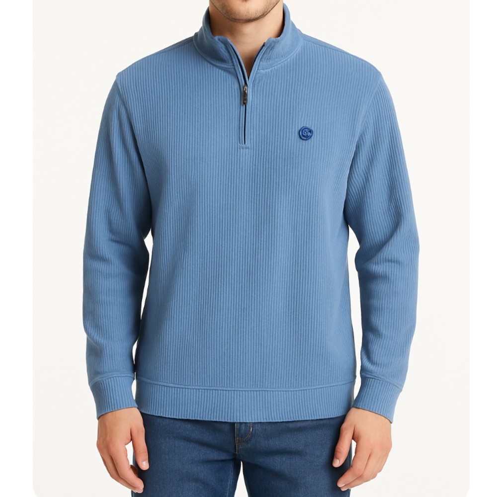Vintage IZOD Quarter Zip Pullover Sweater Coastal Blue Brushed Ribbed Knit L